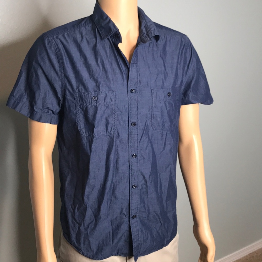 Express Slim Soft Wash Blue Dress Tee Size M
